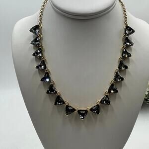 J. Crew‎ Dark Gray Crystal Triangle Deco Style Gold Tone Collar Necklace